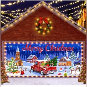 Red Truck Merry Christmas Garage Door Banner,6 x 13,